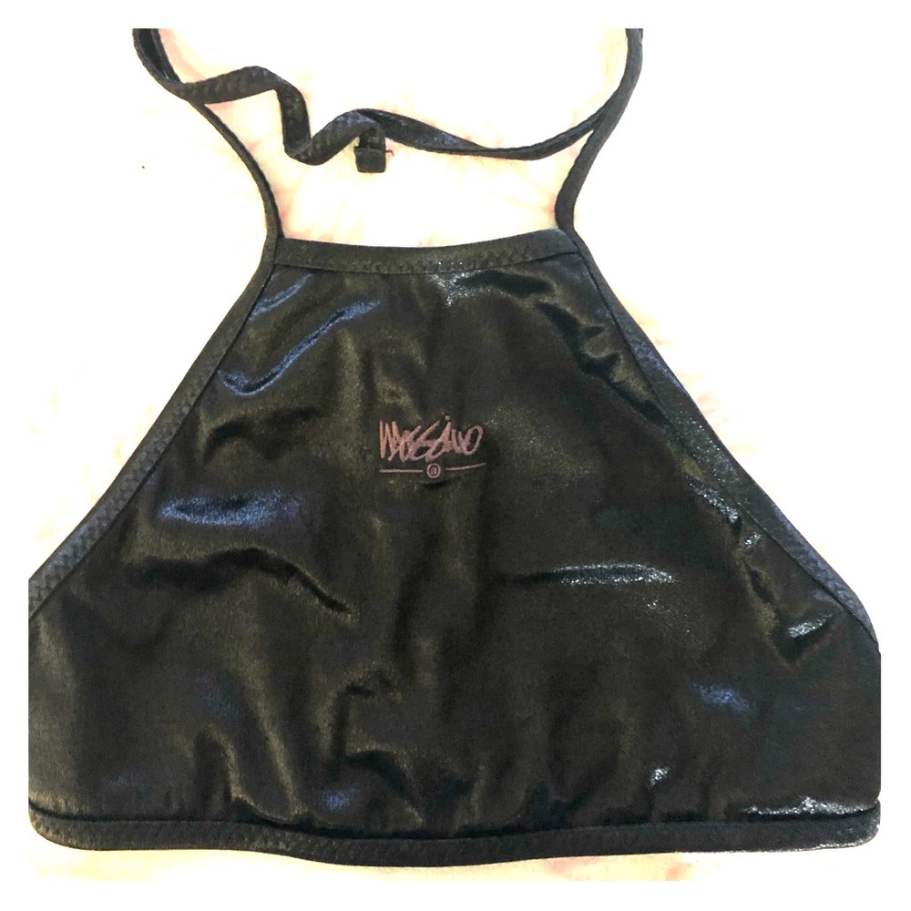 Massimo Shiny Black Halter Bathing Suit Top Large